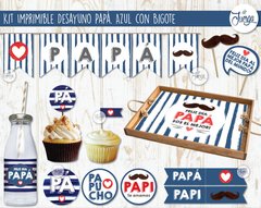 Dia Del Padre Kit Imprimible Desayuno Papá - Azul con Bigote - tienda online