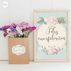 Kit Imprimible Flores Deco cumpleaños Shabby Pasteles - comprar online