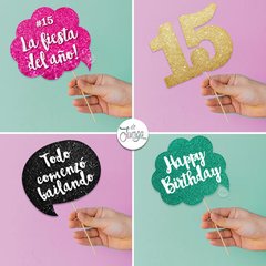 Photo Booth Cumple 15 Años Glitter Imprimible Props