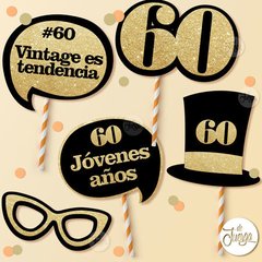 Photo Booth 60 Años Imprimible Cumple Props Glitter
