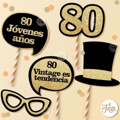 Photo Booth 80 Años Imprimible Cumple Props Glitter