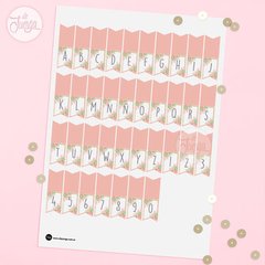 Topper Torta Banderines Imprimibles Flores rosa Alfabeto Completo Numero - comprar online