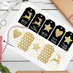 Tags Navidad y Año Nuevo Gliter dorado Etiquetas Navideñas para Imprimir - comprar online