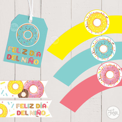 Imagen de Kit Imprimible Día del Niño Donas. Deco Super completa Donuts