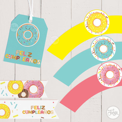 Kit Imprimible Donas. Decoración cumpleaños, SUPER COMPLETO Donuts - tienda online