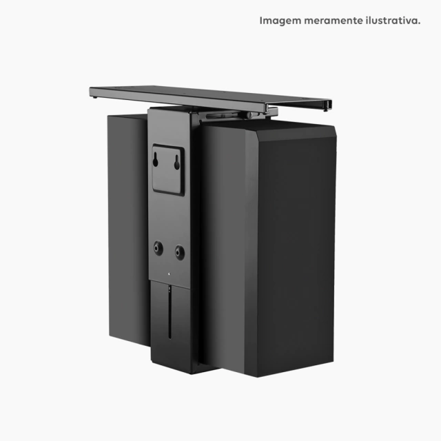 foto do suporte de gabinete mini slikdesk com um gabinete preto em um fundo cinza claro