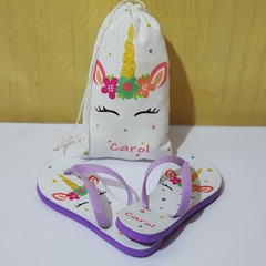 kit saquinho + chinelo no tema unicornio lembrancinha para festa infantil - loja online