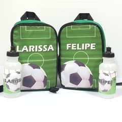  mochila + squeeze  futebol lembrancinha para festa de aniversário - comprar online