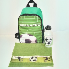 mochila + toalhinha + squeeze futebol lembrancinha para festa de aniversário - loja online