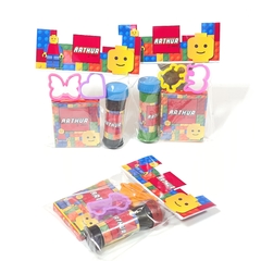 Kit massinha e bolinha de sabão personalizado lembrancinha para festa infantil tem Lego - Festa das Lembrancinhas