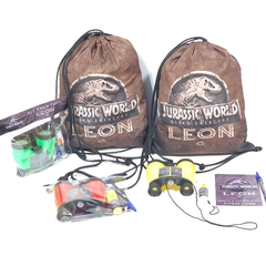 Sacochila + kit aventura no tema Jurassic Park lembrancinha festa