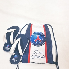 Kit sacochila+Chinelo para lembrancinha no tema Paris Saint Germain