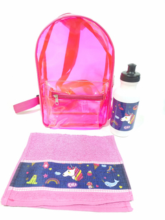 Kit com Mochila + Squeeze + Toalhinha Neon lembrancinha para festa de aniversario - Festa das Lembrancinhas