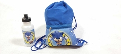 Kit lembrancinha Sacochila + Squeeze personalizado no tema Sonic