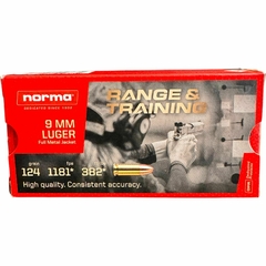 MUNIÇÃO NORMA 9MM LUGER FMJ 124GR