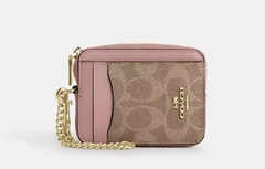 (PREVENTA) Coach zip card case pink canvas