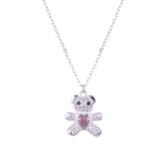 COLGANTE OSO ROSA 40+5CM (PLATA 925)