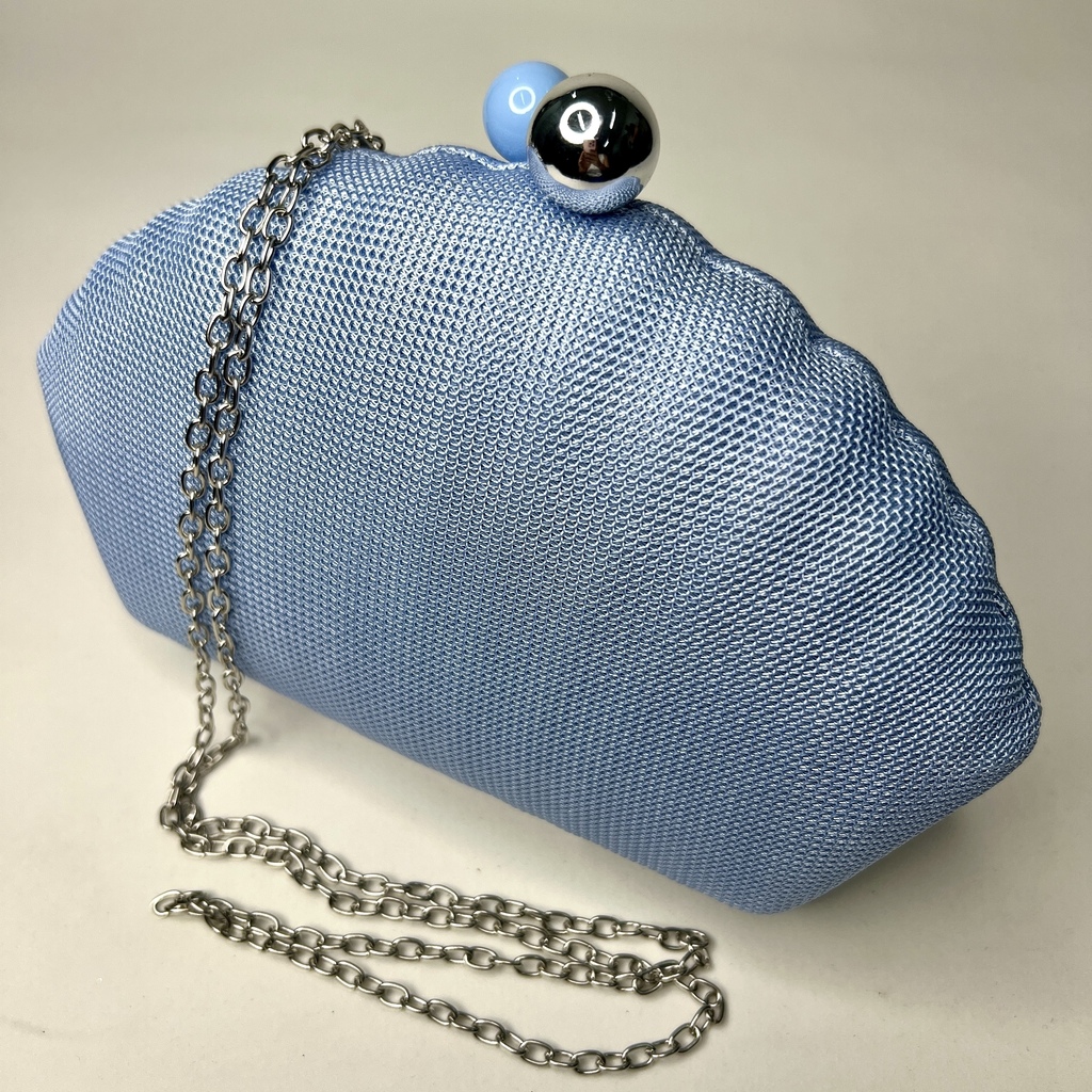 Bolsa Clutch Festa Concha Azul Claro com Alca Dourada
