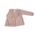 Blusa Ninfa rosa,  de gasa de algodón con recorte redondo y volado estampado