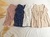 4 de las 5 variantes del Vestido savernake: rosa con bordó, azul con off white, beige con rosa y off white con gris