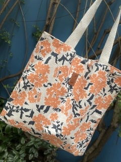 BOTANIK / TOTE BAG GLANDULARIA PERUVIANA NARANJA Y AZUL