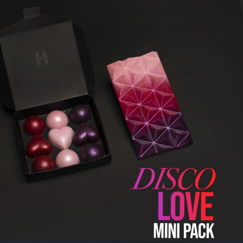 Mini Disco Love bombones de Chocolate Belga + Tableta de Chocolate Blanco con Dulce de Leche