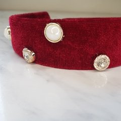 Tiara Headband Veludo e Pérolas - Prata - loja online