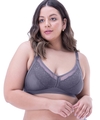 Conjunto Plus Size Cor Grafite, Sutiã e Calcinha de Renda e Tule