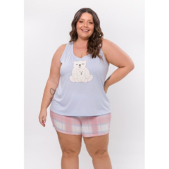 Pijama Plus Size Regata Curto com Estampa Azul.