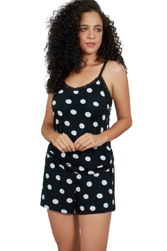 Pijama Plus Size Curto Short-Doll, Cor Preto com Poá Branco - comprar online