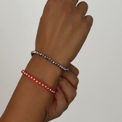 PULSERA MACRAME RED BOLITAS DE ACERO BLANCO - comprar online