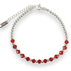 PULSERA BOLITAS CRISTAL RED UNA Y UNA DE ACERO BLANCO