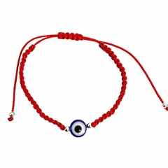 PULSERA MACRAME RED OJO CER BLUE DE ACERO BLANCO