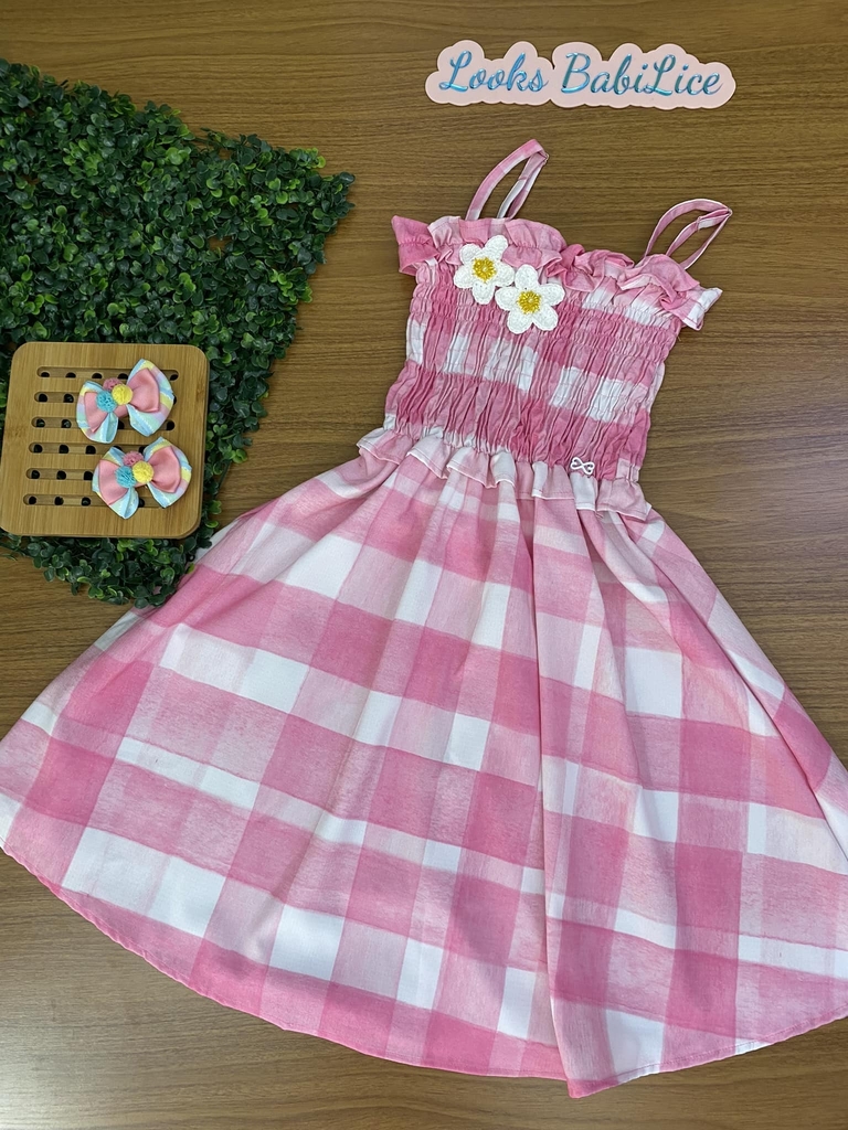 Vestido de Alças Infantil XADREZ ROSA - Luluzinha