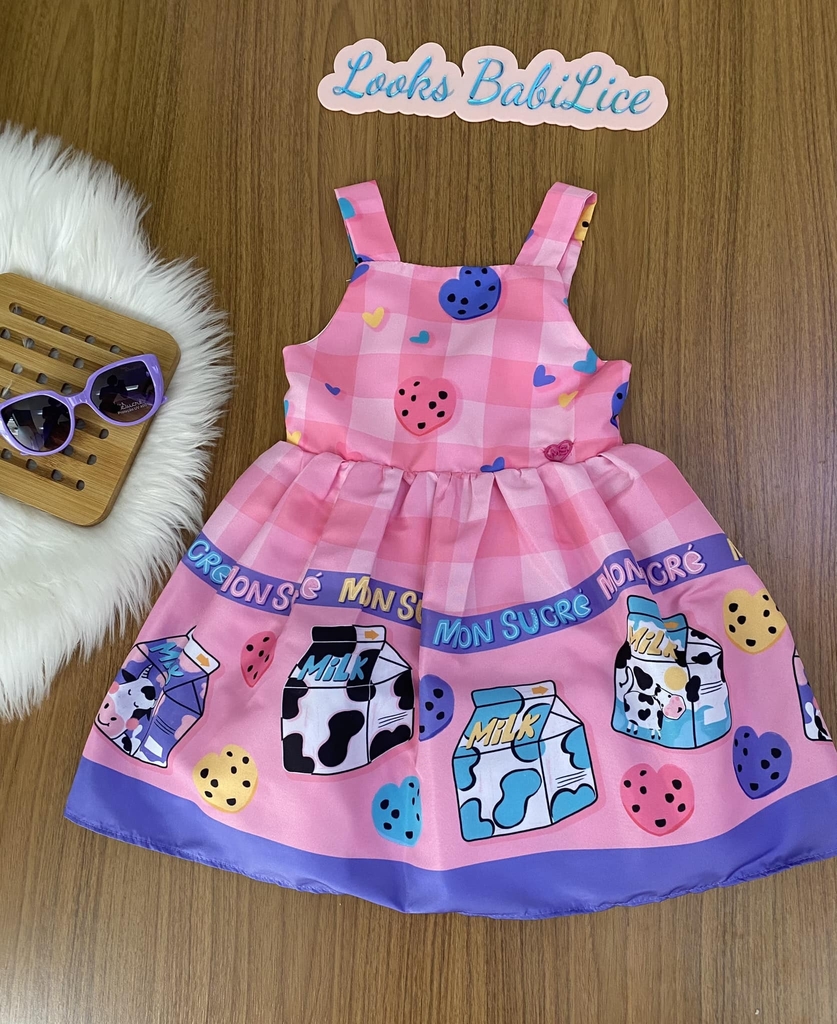 Vestido Infantil com Um Ombro Só e Abertura Xadrez Mon Sucré na