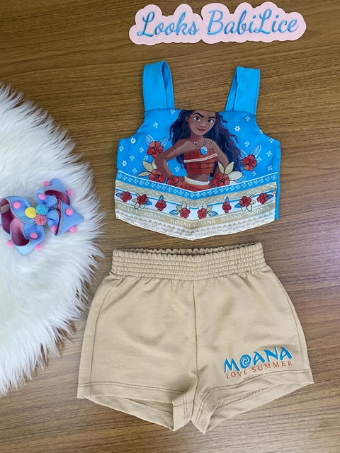 CONJUNTO MANGA CURTA FANTASIA MOANA TOP SAIA E FAIXA MENINA KUKIE