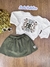 Conjunto Infantil Menina com Saia de Camurça VERDE MILITAR - Momi