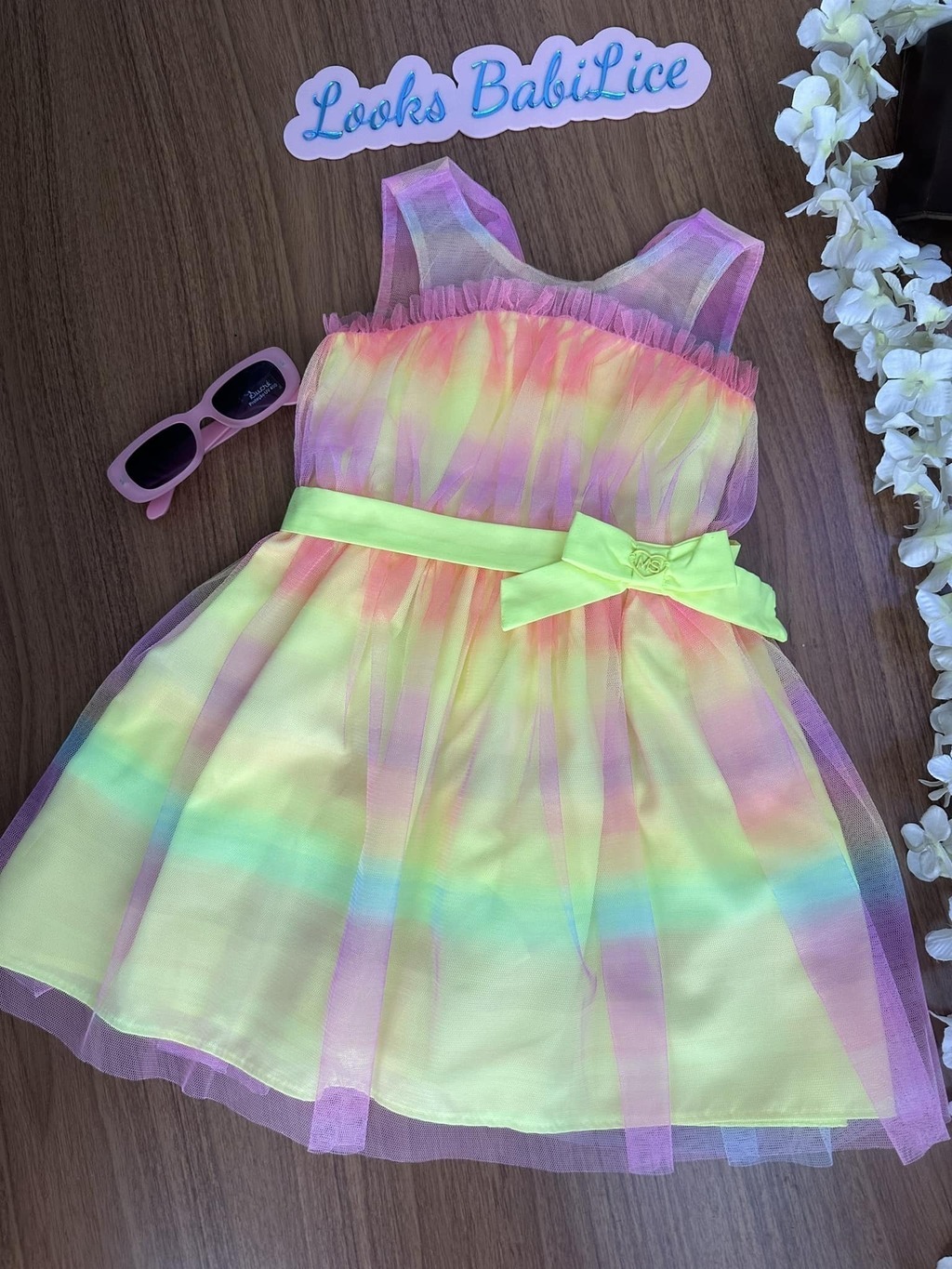 Vestido Infantil Sem Mangas Tule COLORIDO NEON - Mon Sucré