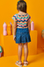 Conjunto Curto Infantil Menina com Saia Jeans TRICÔ 3D - Kukie - loja online