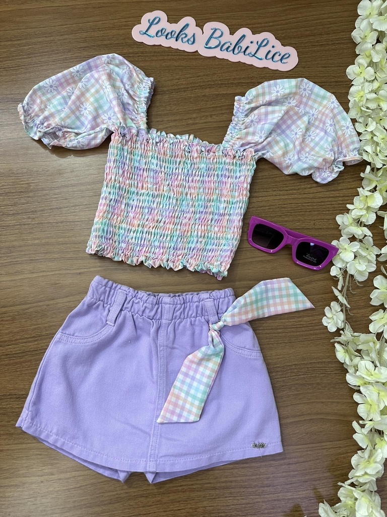 Conjunto Xadrez c/ Saia Bebe Menina | 6-18 Meses | Atenna Baby Shop