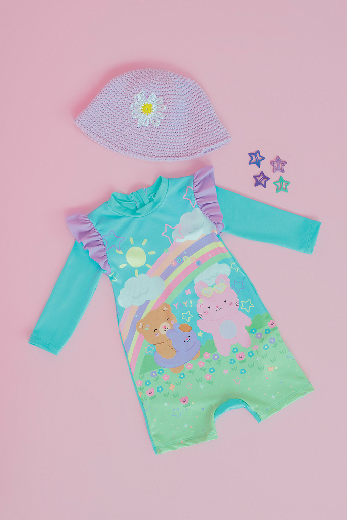 Kawaii Roupa de banho para bebês meninas, estilo boêmio, secagem rápida,  fofo, elegante, macacão integrado 