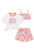 Trijunto Infantil Menina com Top e Shorts FLORES E QUADRINHOS - Kukie - comprar online