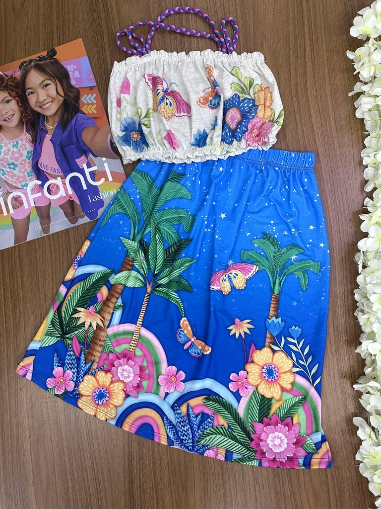 Conjunto Infantil Menina com Cropped e Saia Longa NOITE NA FLORESTA -  Infanti