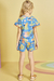 Conjunto Infantil Curto AZUL Menina com Shorts ANIMAIS DA FLORESTA - Kukie - Looks Babilice