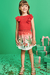 Conjunto Infantil Curto Menina com Saia NATAL VERMELHO - Kukie - Looks Babilice