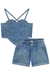 Conjunto Infantil Jeans Menina com Cropped CORAÇÃO E STRASS - Infanti - comprar online