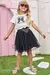 Conjunto Infantil de Blusa Cropped em Visco Twill e Saia em Tule. Com Shorts Embutido - Infanti - 77961 - Looks Babilice