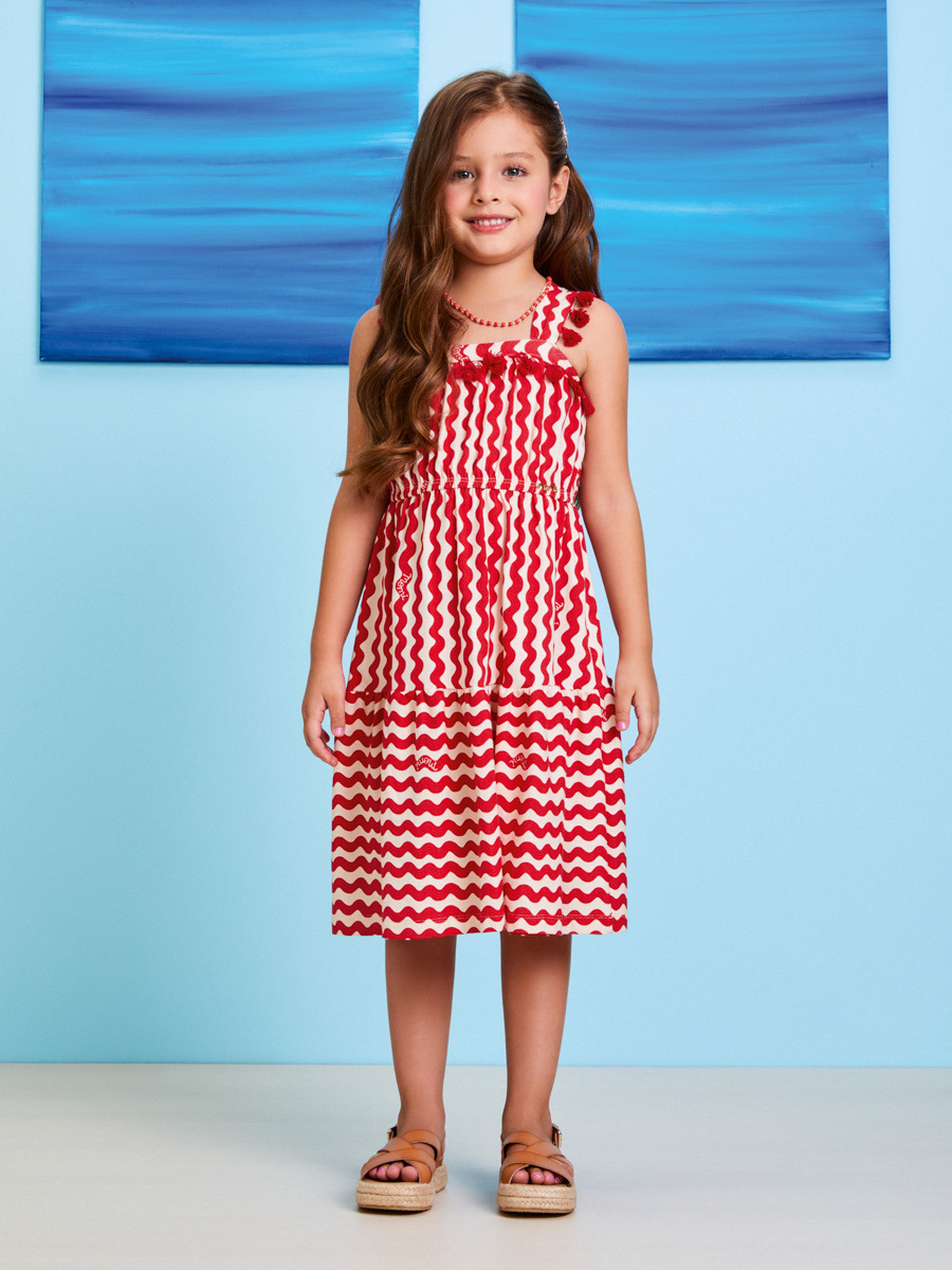 Vestido Infantil de Al as LISTRADO VERMELHO Momi