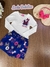 Conjunto Infantil Blusa Branco Tecido Canelado e Short Saia Azul Letras- Momi- J5828