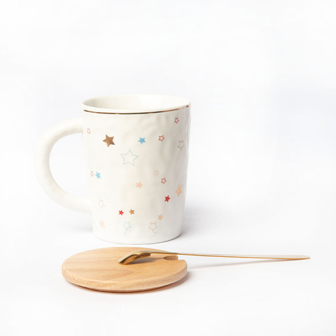 Taza de ceramica con Tapa de Bambu y cucharita Petit - tienda online